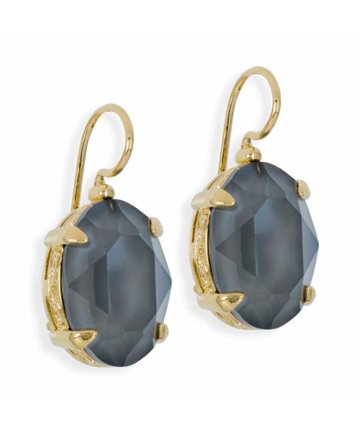 Pendientes grises de gancho en plata de ley con baño de oro amarillo 18 K