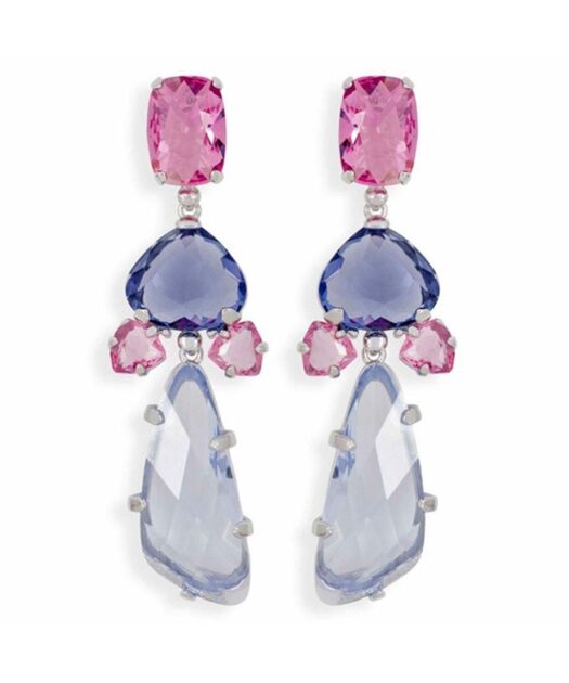 Pendientes grises, fucsias y violetas de plata rodinada con Swarovski