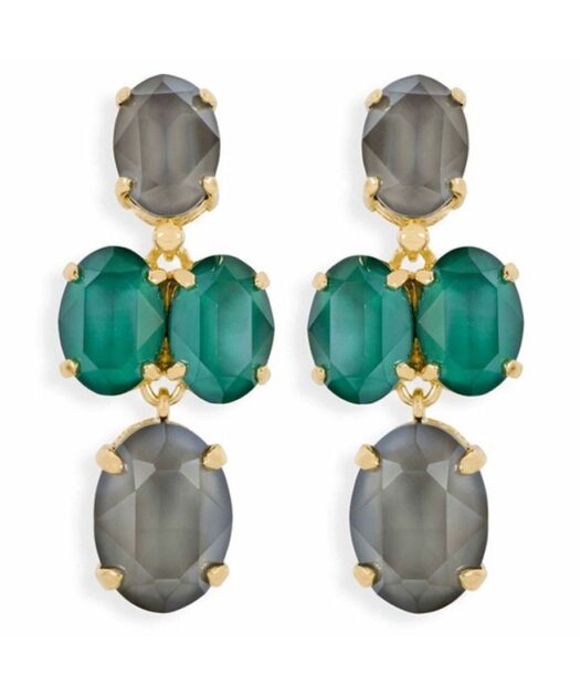 Pendientes grises y verdes de plata bañada en oro amarillo con Swarovski Elements