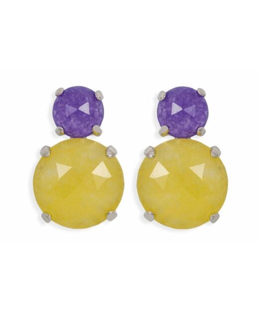 Pendientes jade amarillo y morado de plata con un baño de rodio