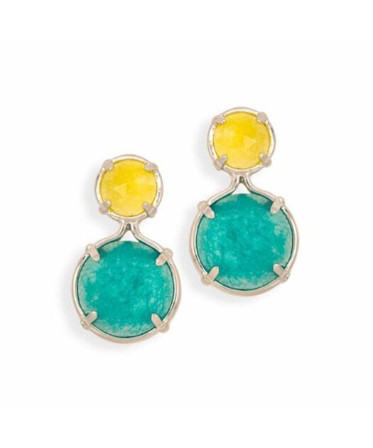 Pendientes jade azul y amarillo con base de plata de ley rodinada