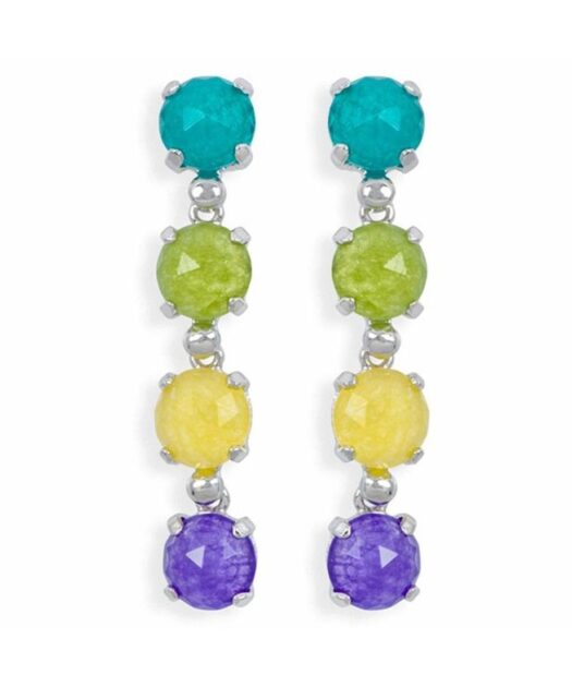 Pendientes jade de cuatro colores de plata de ley bañada en rodio
