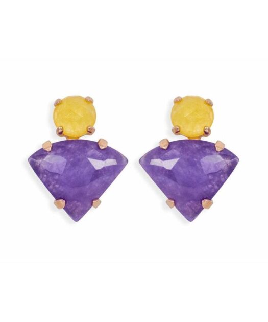 Pendientes jade morado y amarillo de plata con un baño de oro rosa