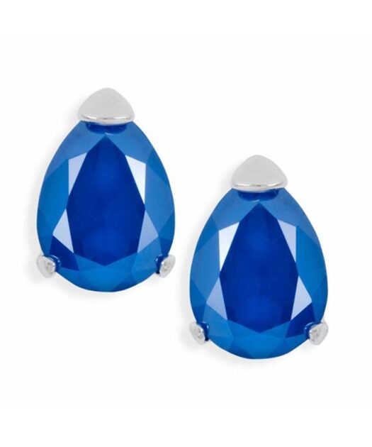 Pendientes lágrima azul de plata bañada en rodio con cierre omega
