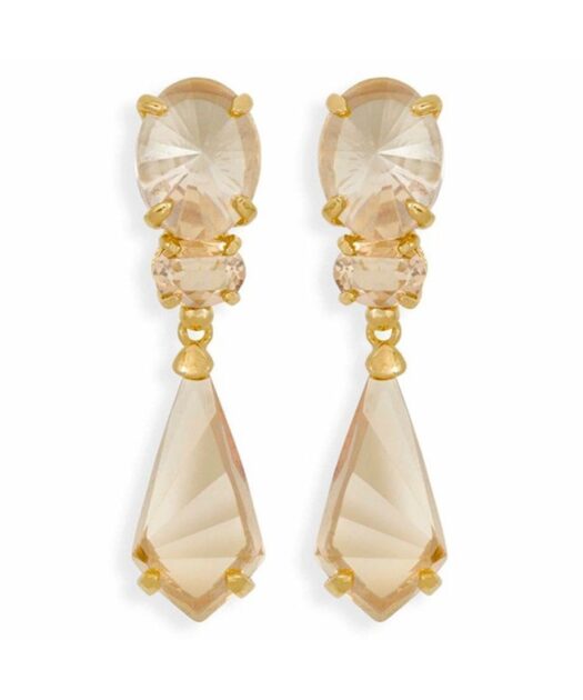 Pendientes largos color champagne de plata bañada en oro de 18 quilates