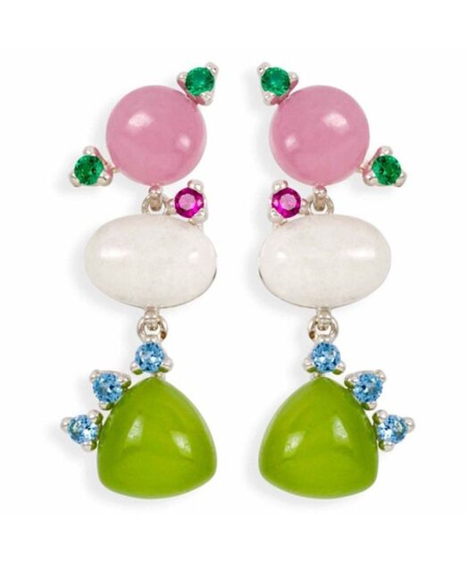 Pendientes largos con jade de colores de plata de primera ley