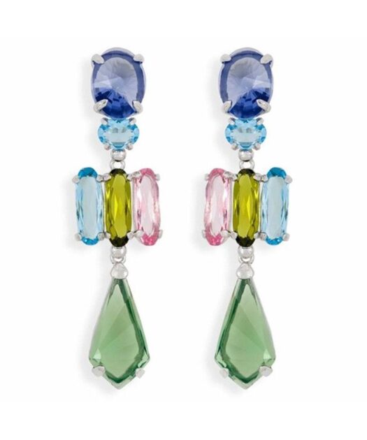 Pendientes largos cristales de colores en plata rodinada con Swarovski