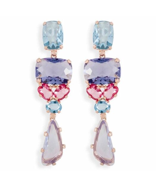 Pendientes largos de cuatro colores en plata de ley con Swarovski