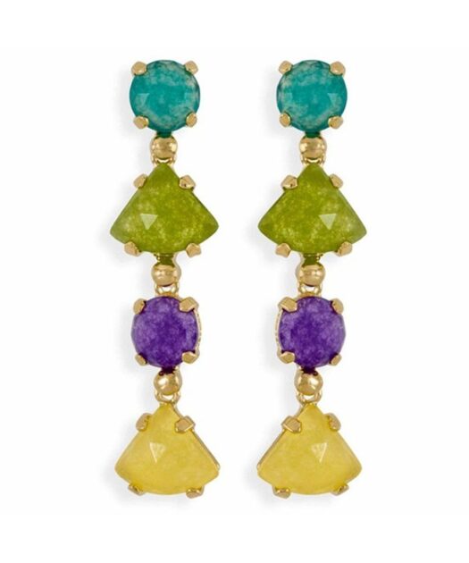 Pendientes largos de piedras de jade de plata bañada en oro rosa 18 K