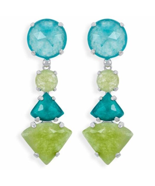 Pendientes largos jade verdes y azules de plata de primera ley