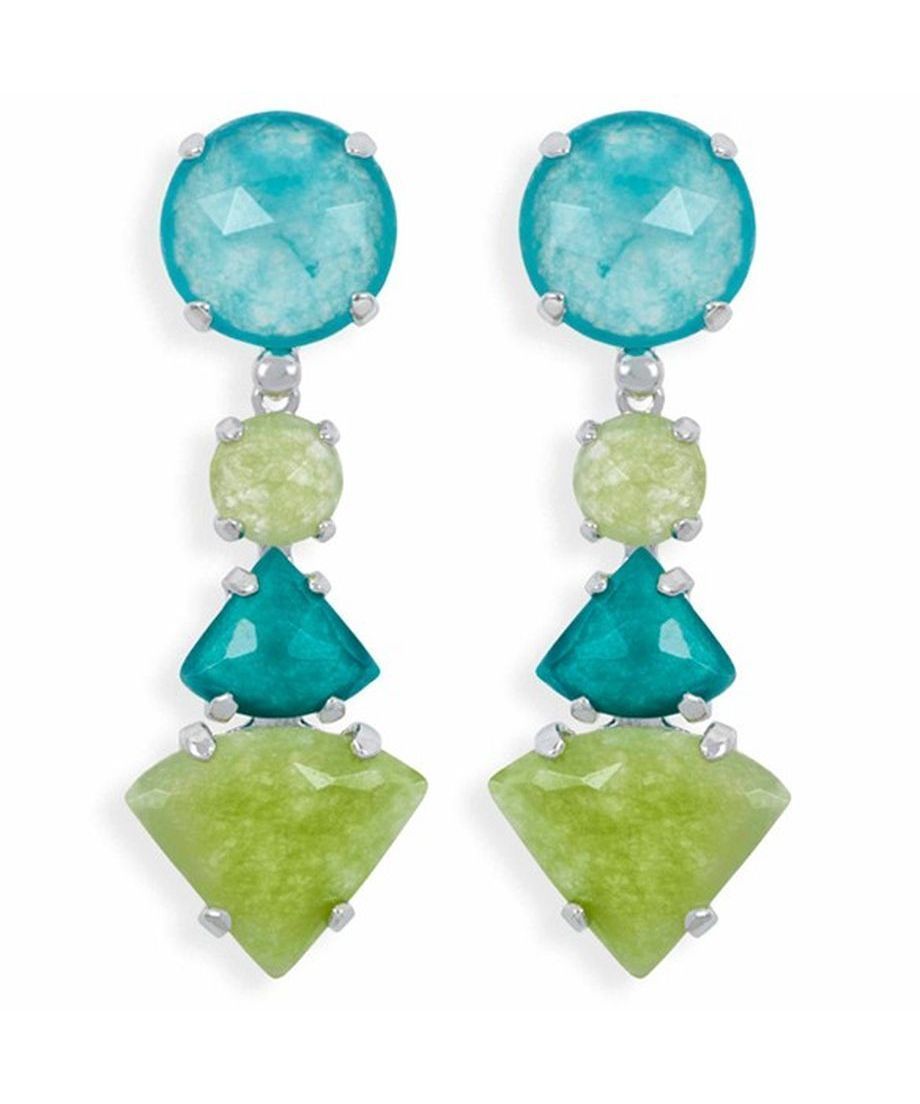 Pendientes largos jade verdes y azules de plata de primera ley
