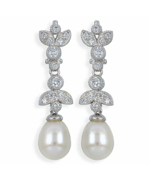 Pendientes novia articulados de plata de primera ley con perlas blancas