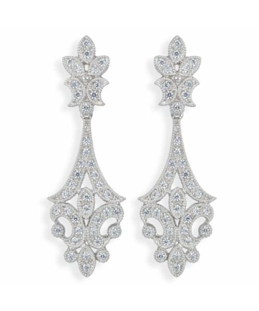 Pendientes novia clásicos de plata de ley rodinada con cristales Swarovski