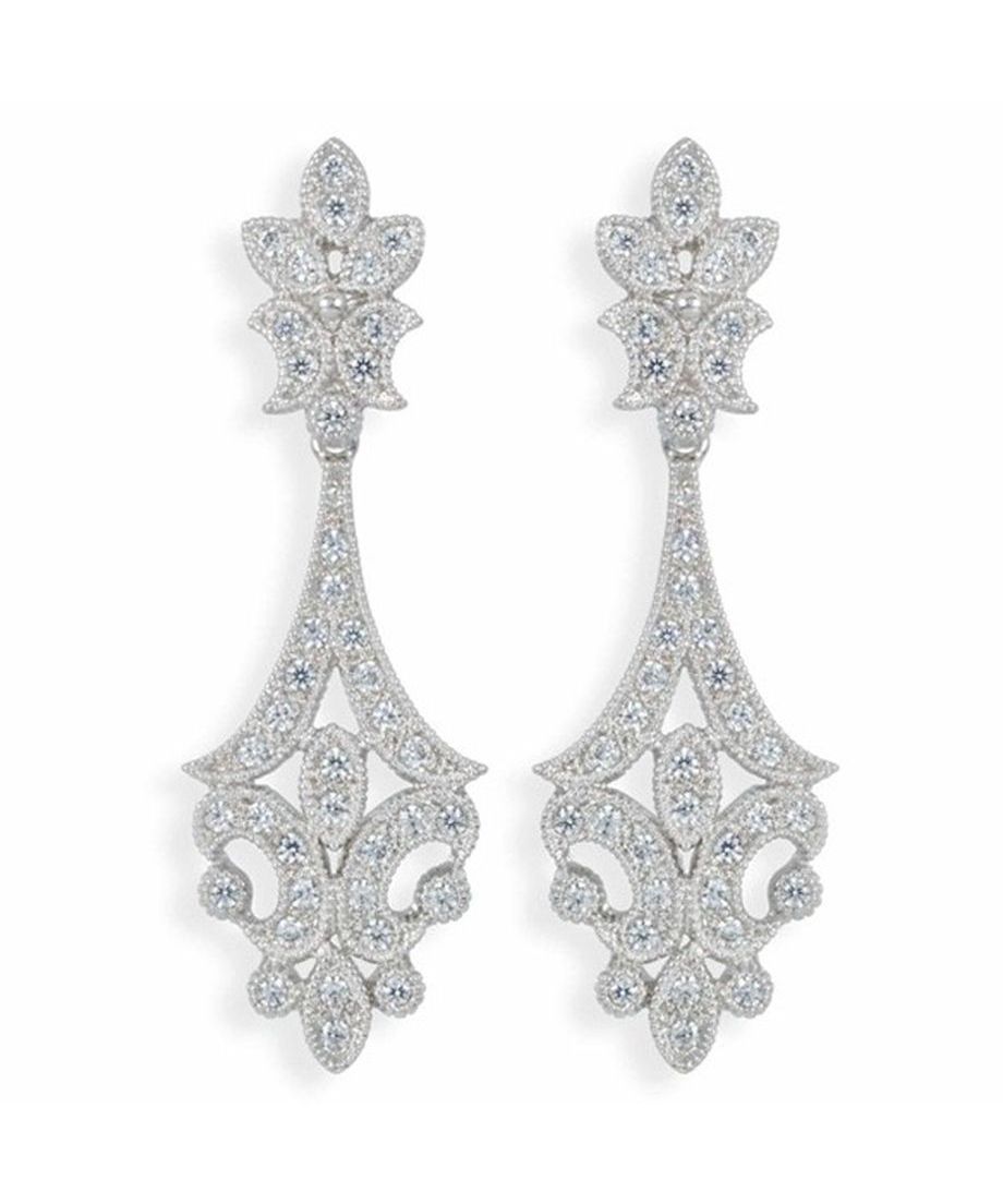 Pendientes novia clásicos de plata de ley rodinada con cristales Swarovski Pendientes novia clásicos de plata de ley rodinada con cristales Swarovski