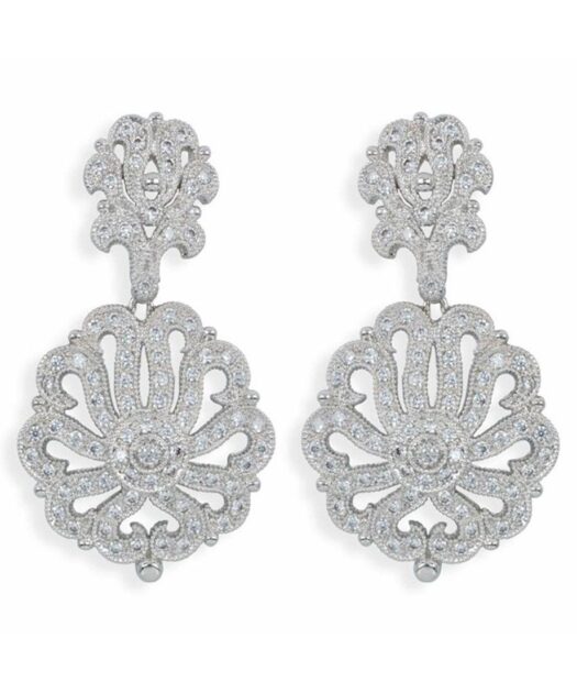 Pendientes novia grandes de plata rodinada con Swarovski Elements brillantes