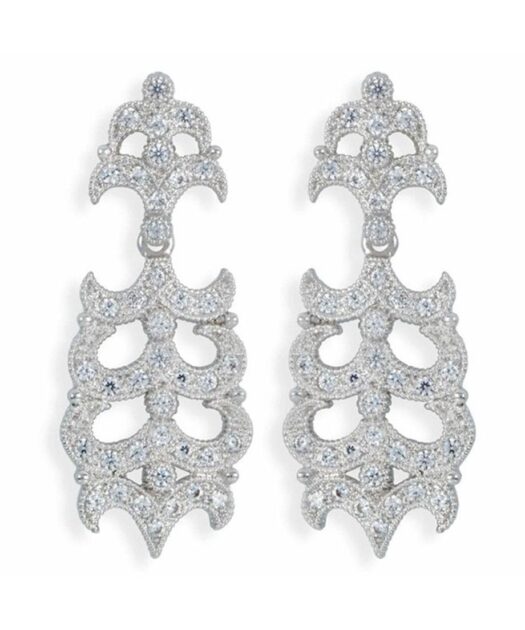 Pendientes novia modernos de plata bañada en rodio con Swarovski Elements brillantes