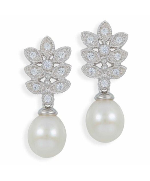 Pendientes novia nácar y plata bañada en rodio con cristal Swarovski
