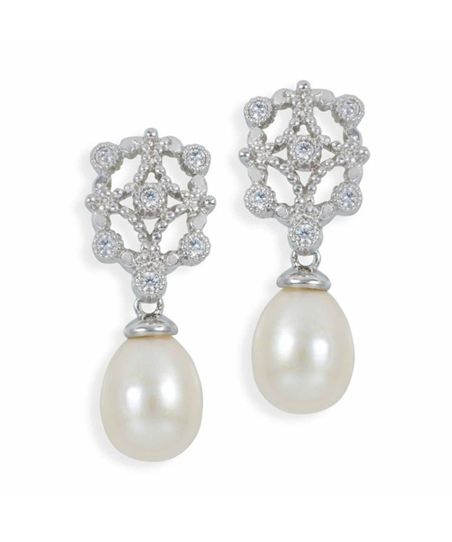 Pendientes novia perla blanca en plata rodinada con cristal Swarovski Pendientes novia perla blanca en plata rodinada con cristal Swarovski