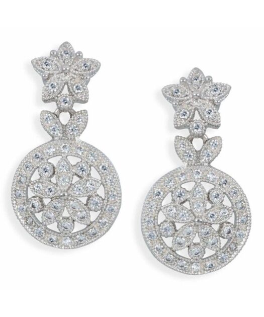Pendientes novia redondos de plata rodinada con cristales Swarovski