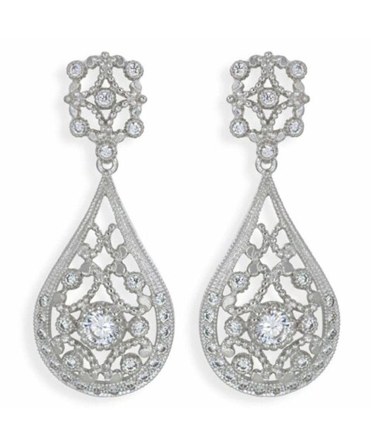Pendientes novia Swarovski Elements blancos en plata de ley rodinada