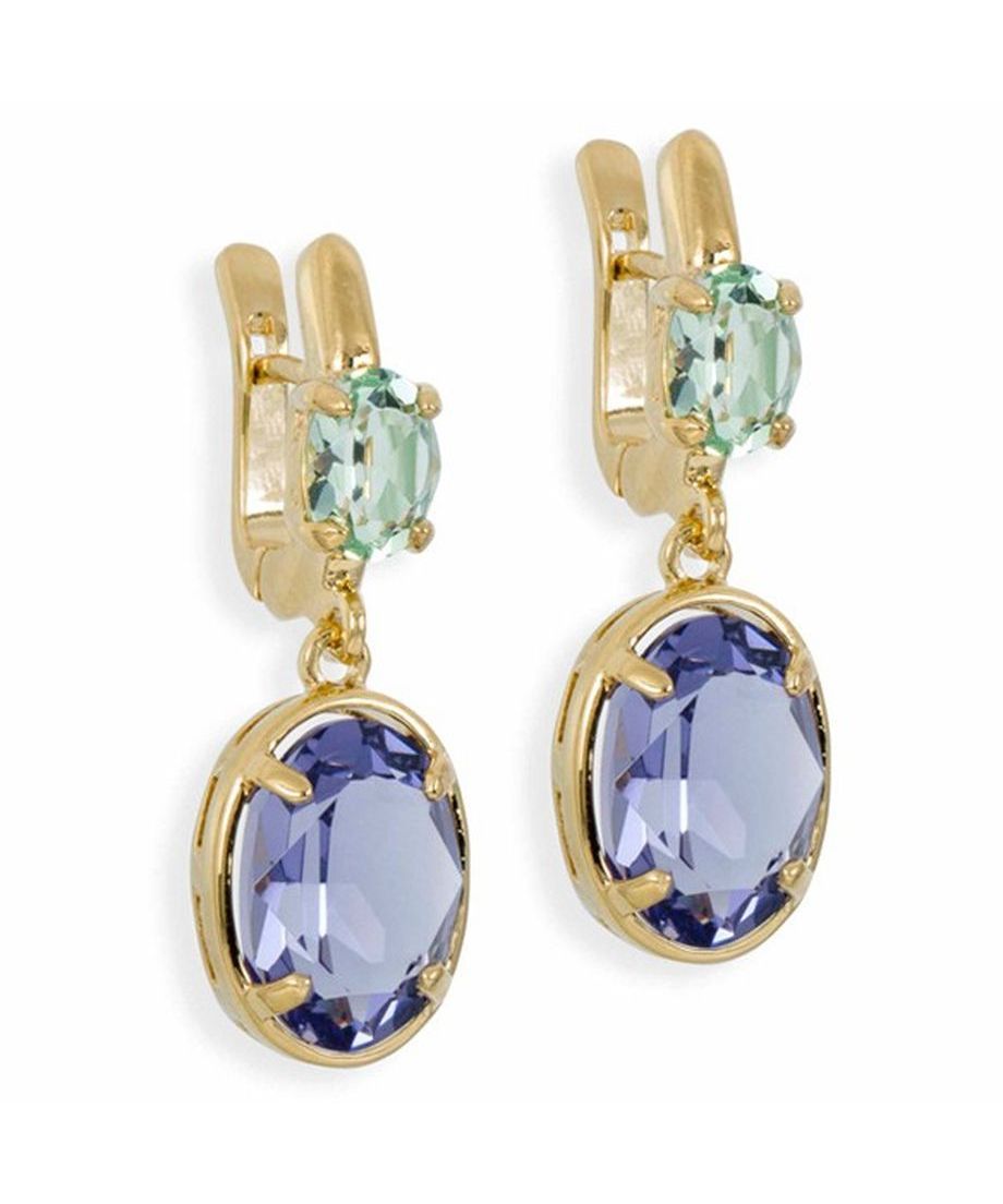 Pendientes oro amarillo en tonos violetas y verdes de plata de primera ley