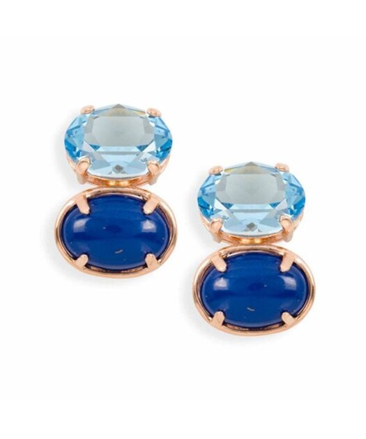 Pendientes oro rosa con lapislázuli y cristal de Swarovski en plata de ley