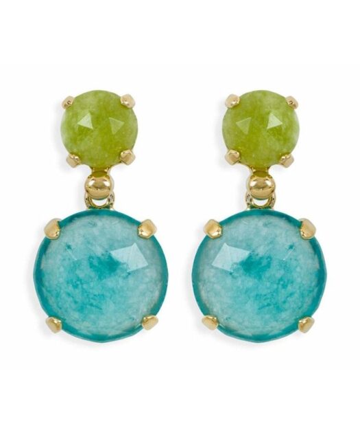 Pendientes oro rosa con piedras de jade fabricados en plata de ley