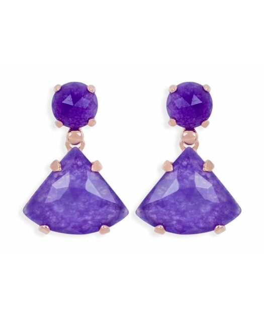 Pendientes oro rosa jade morado de plata de primera ley