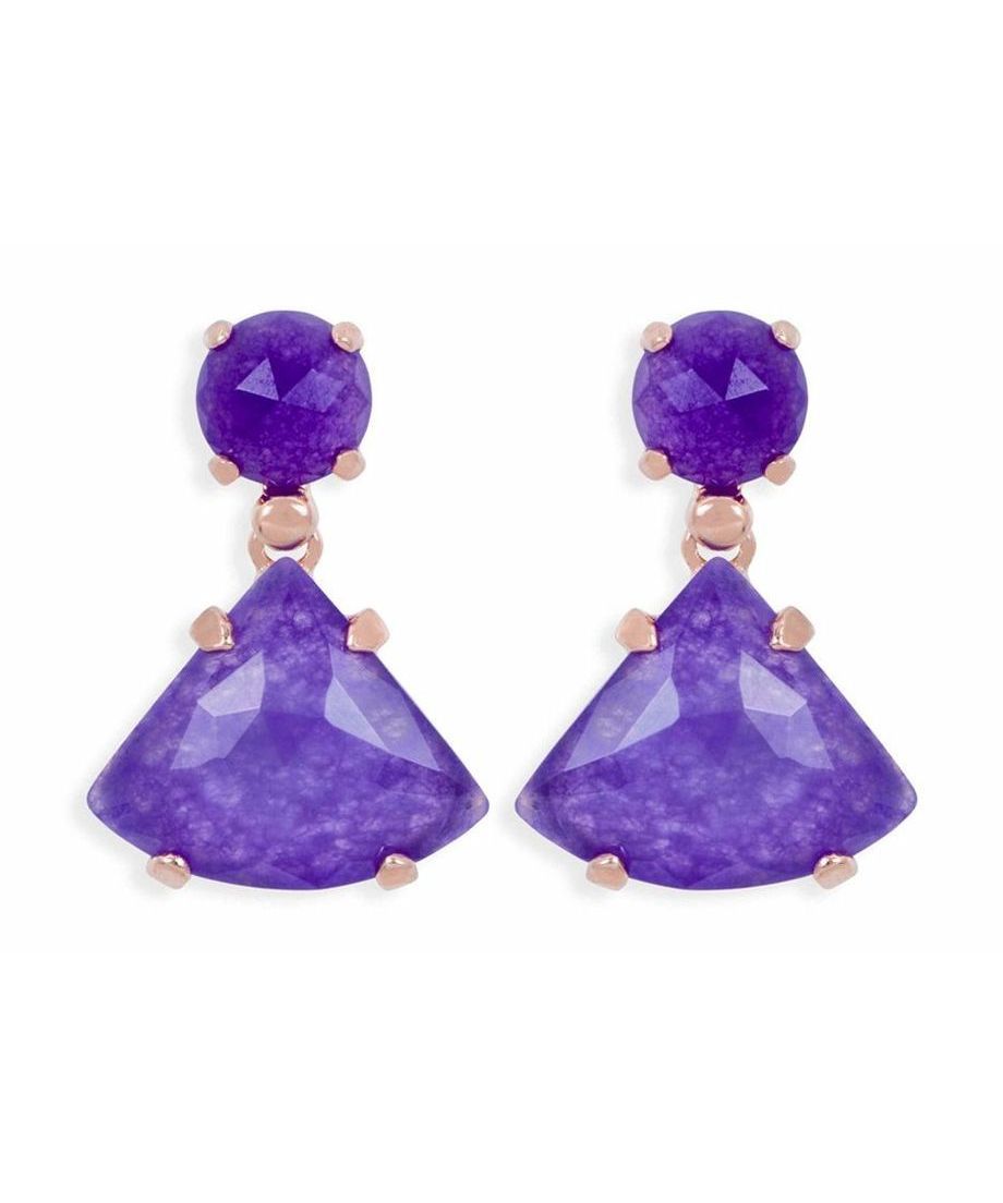 Pendientes oro rosa jade morado de plata de primera ley