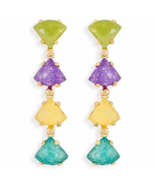 Pendientes oro rosa jade multicolor fabricados en plata de primera ley