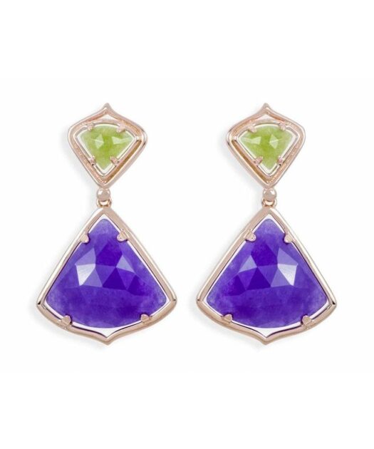 Pendientes oro rosa largos con jade fabricados en plata de ley