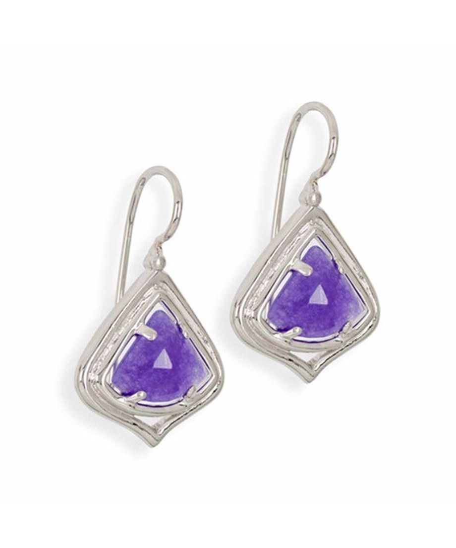 Pendientes plata de gancho con jade morado de plata rodinada