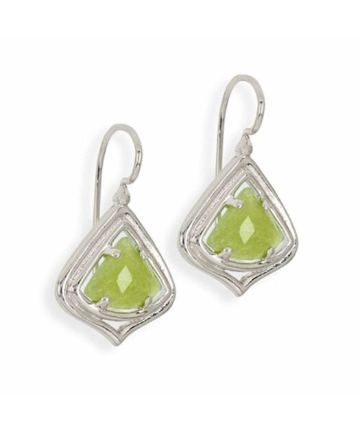 Pendientes plata de gancho con jade verde y baño de rodio