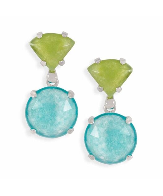 Pendientes plata de jade azul y verde con acabado rodinado