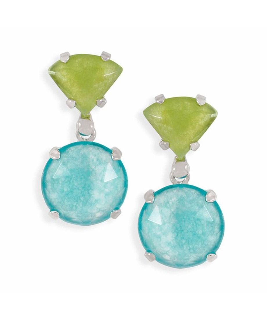 Pendientes plata de jade azul y verde con acabado rodinado
