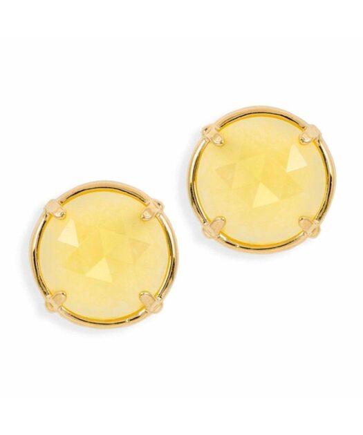 Pendientes redondos jade amarillo de plata de ley con baño de oro