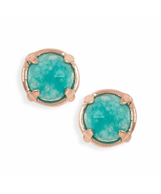 Pendientes redondos jade azul de plata con un baño de oro rosa