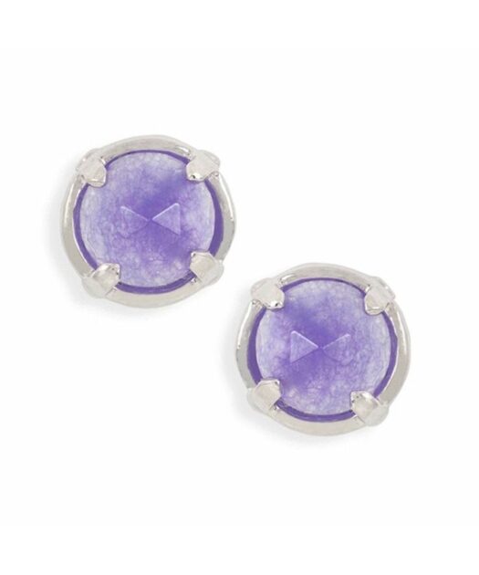 Pendientes redondos jade morado de plata con baño de rodio