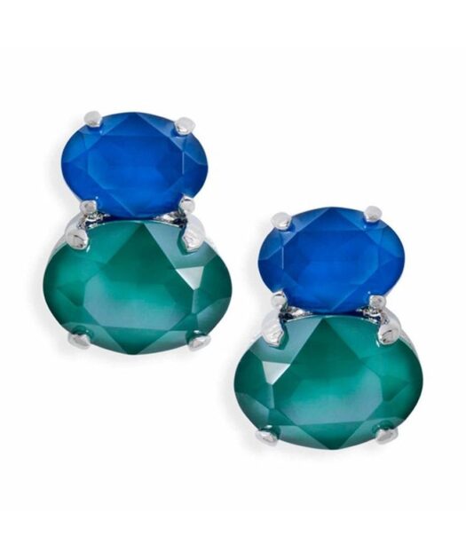 Pendientes Swarovski verdes y azules de plata rodinada con cierre omega