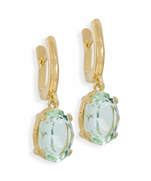 Pendientes verdes cierre catalán de plata bañada en oro amarillo con Swarovski