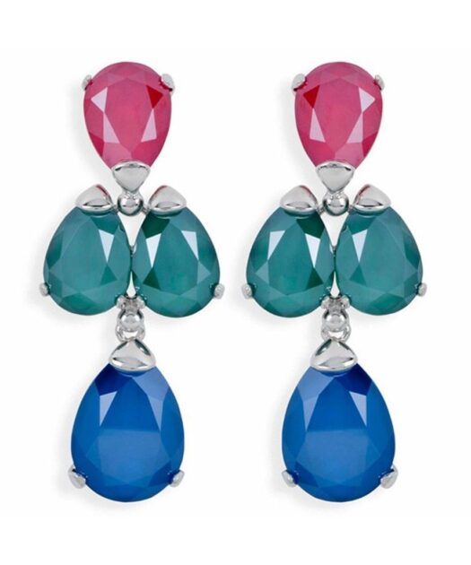 Pendientes verdes, granates y azules de plata rodinada con cristales Swarovski