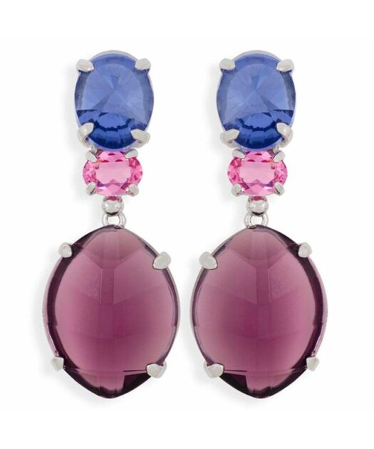 Pendientes violetas, morados y fucsias de plata rodinada con cristales Swarovski