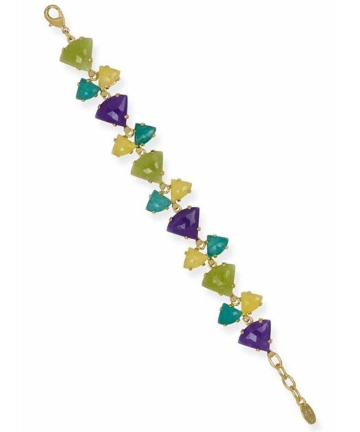 Pulsera dorada con jade multicolor de plata de primera ley con baño de oro