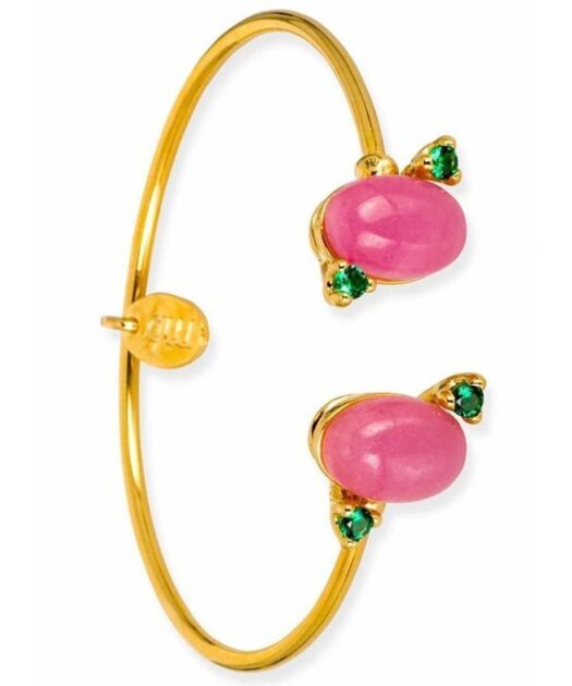 Pulsera abierta con jade rosa de plata de ley bañada en oro rosa