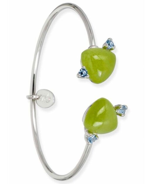 Pulsera abierta con jade verde de plata de primera ley rodinada