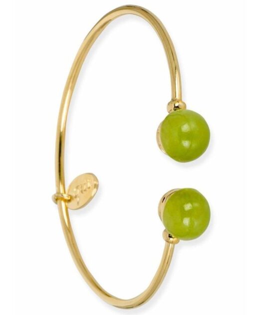 Pulsera abierta de jade verde fabricada en plata de ley con baño de oro rosa