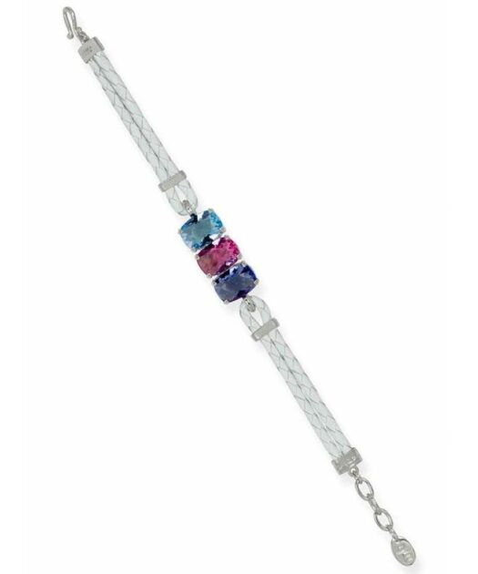 Pulsera cuero blanco y plata rodinada con cristales Swarovski