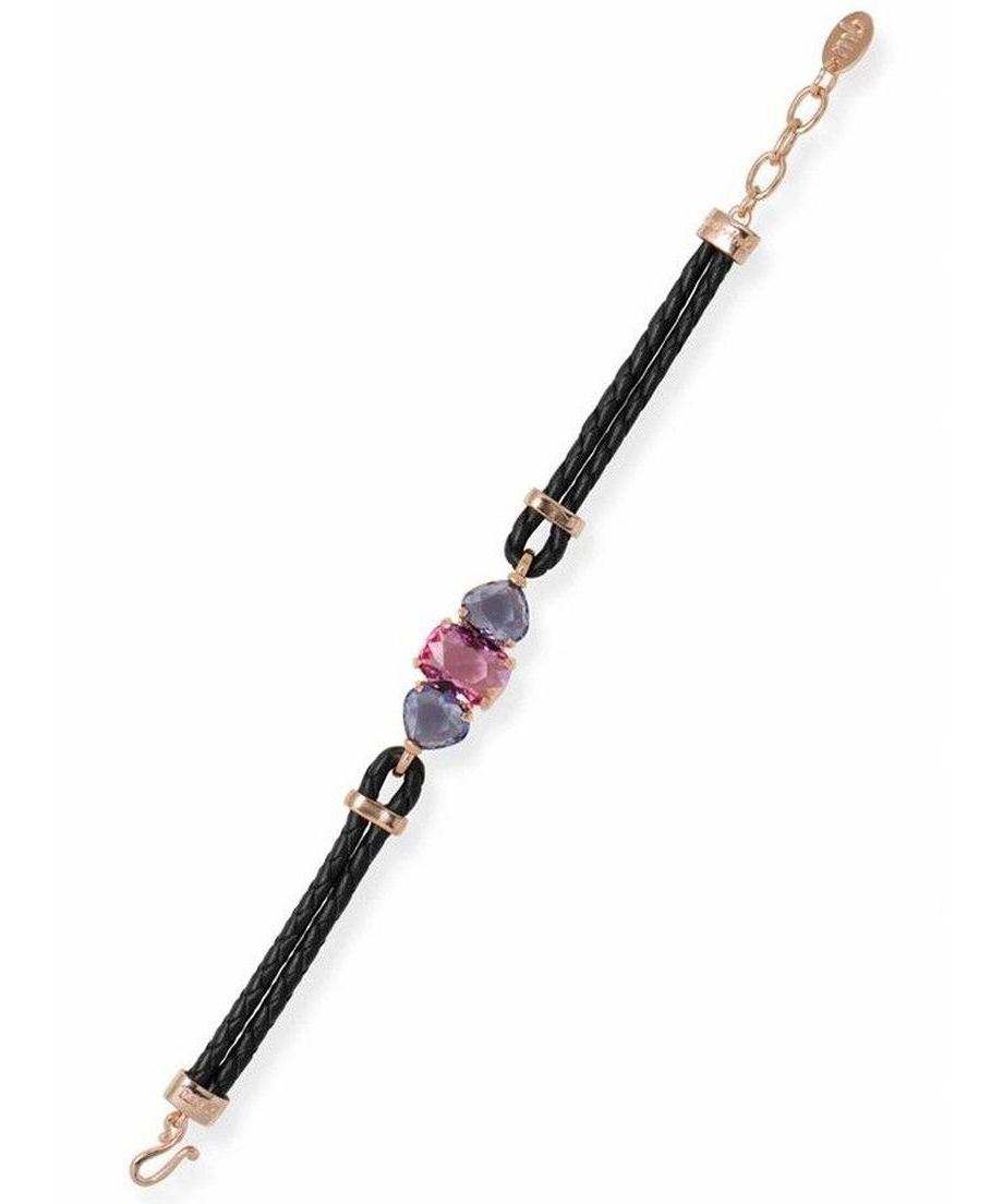 Pulsera de cuero negro con Swarovski Elements morados y violetas de plata Pulsera de cuero negro con Swarovski Elements morados y violetas de plata