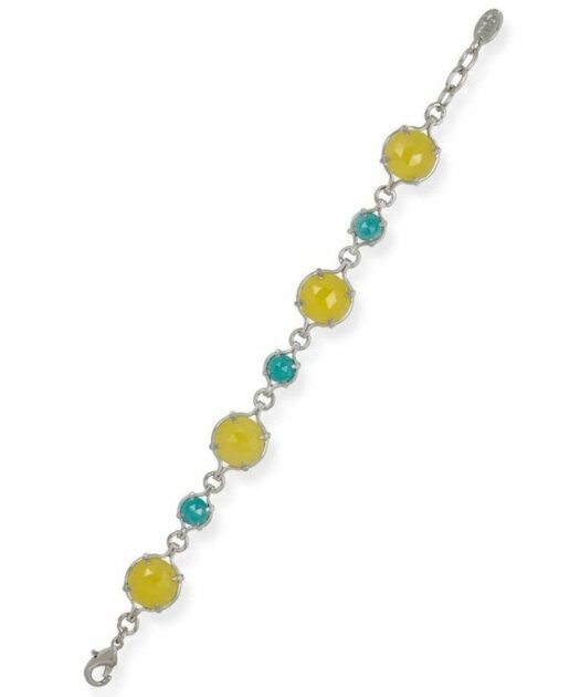 Pulsera eslabones jade azul y amarilla de plata de ley con baño de rodio