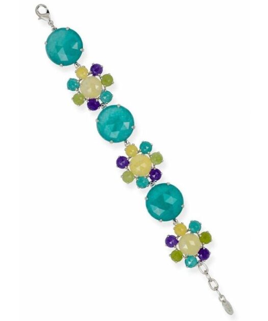 Pulsera flores y piedras de jade fabricada en plata rodinada